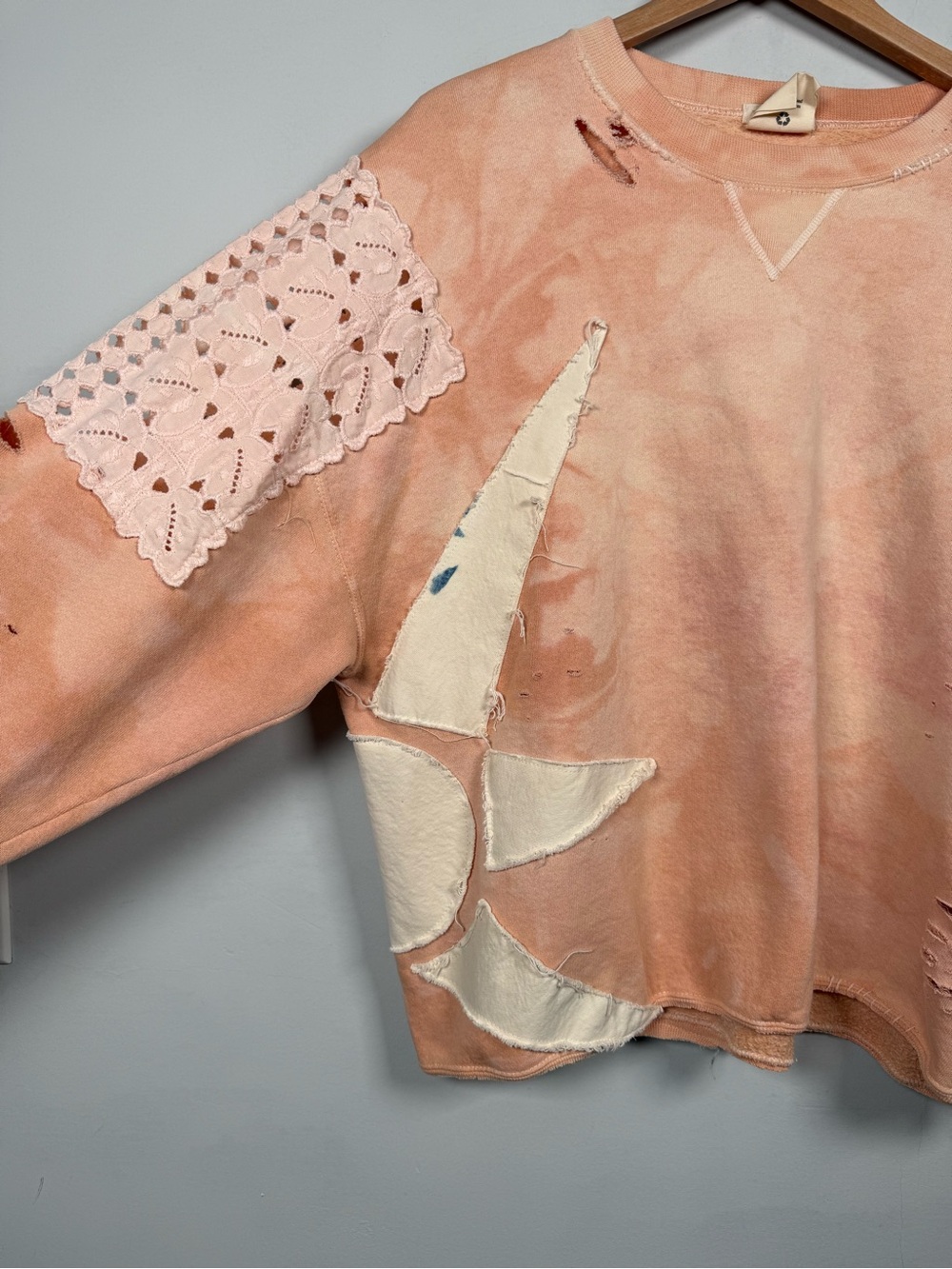 Free People Tricia Fix Camden Distressed Star Lace Sweatshirt - Picture 2 of 13
